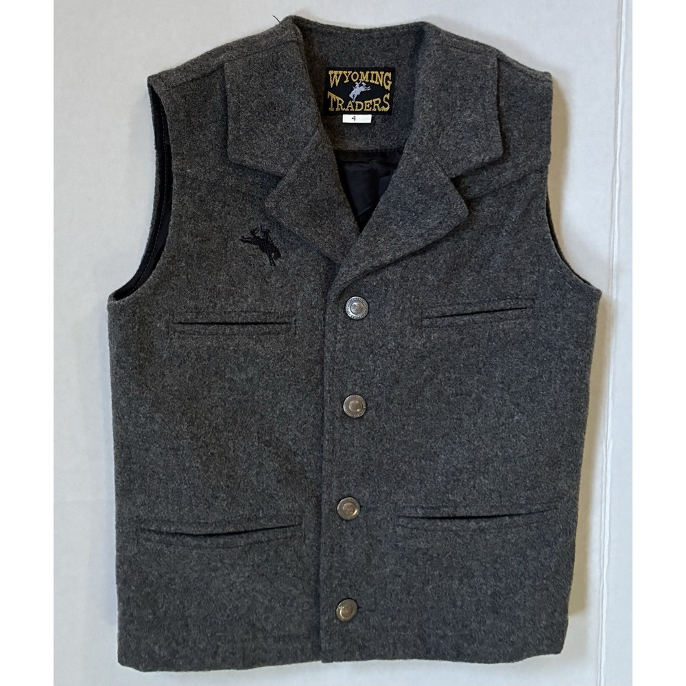 Vintage Youth Size 4 Wyoming Traders 100% Wool Western Vest Boys Top Gray Rustic